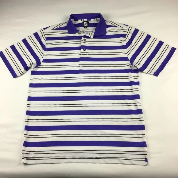 FootJoy Men’s Polo Golf Shirt Purple Striped Short Sleeve Size Medium - Picture 1 of 4